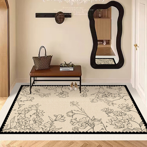 法式高级感入户门地垫复古花卉地毯进门大门口玄关免洗可裁剪PVC