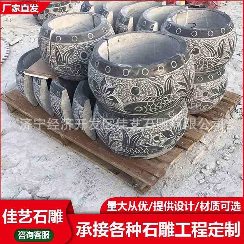 石雕柱顶石空心石墩子雕花石鼓木柱底座仿古柱脚石青石石墩子