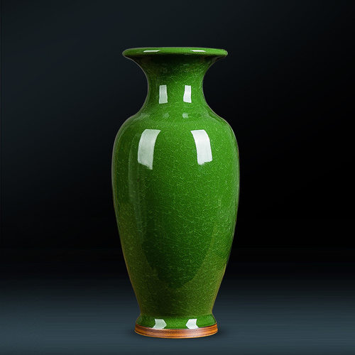 开片钧瓷陶瓷绿色花器摆件中式客厅插花家居新中式花瓶瓷器绢花