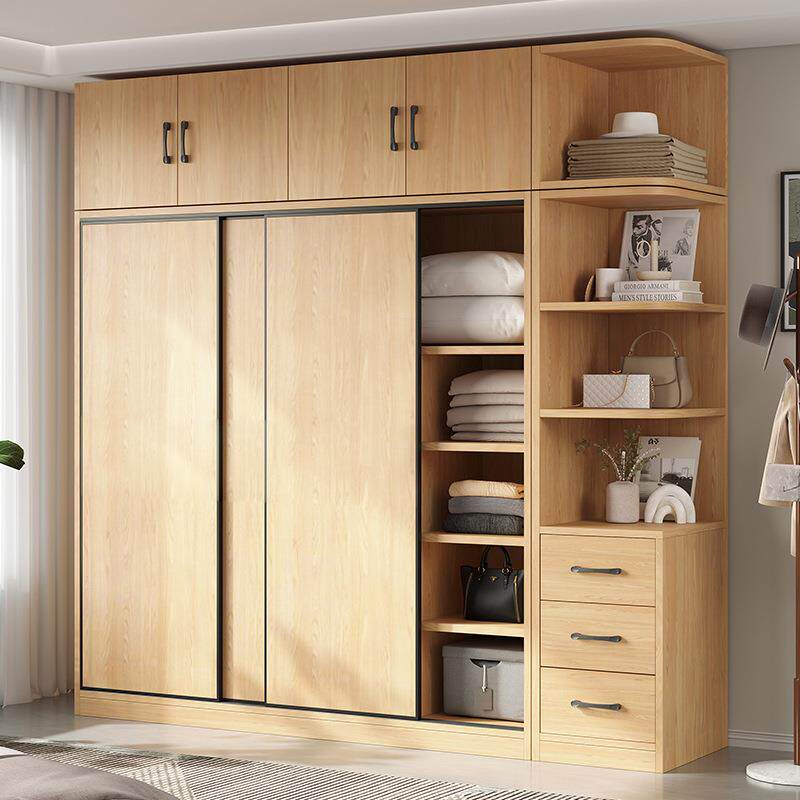 全实木衣柜家用卧室原木色柜子推拉门出租房小户型可可订挂式新品