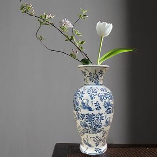 青花瓷花瓶插花陶罐带盖客厅中式仿古花瓶玄关装饰陶瓷摆件储物罐