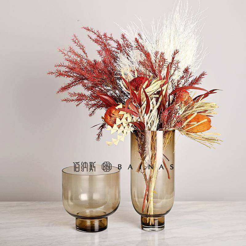 欧式简约焦糖色创意透明玻璃花瓶样板房售楼处装饰品橱柜台面软装,纺织面料/辅料/配套,纺织机械配件,淘宝优惠券,粉丝福利购,淘宝优惠卷