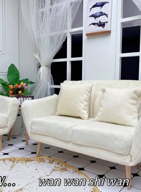 6分娃屋家具小布blythe单双三人bid绒布微缩沙发场景拍照道具布置