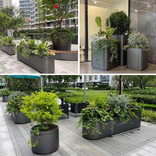 户外不锈钢花箱庭院阳台铁艺花槽坐凳花坛室外露台种植花架组合