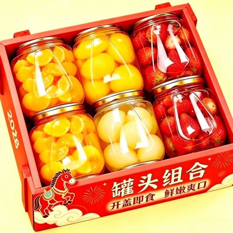 整四 大罐】罐头组合510g鲜果黄桃草莓桔子水蜜桃玻璃瓶水果罐