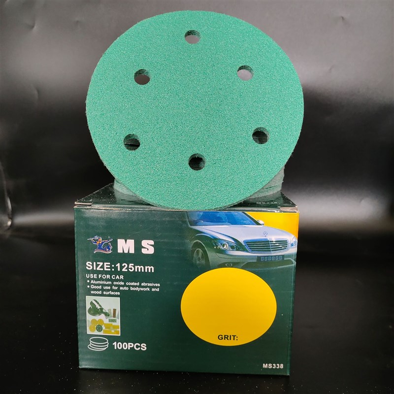 植绒胶膜干磨绿砂5寸6孔6寸17孔圆盘背绒干磨机抛光打磨砂纸片150