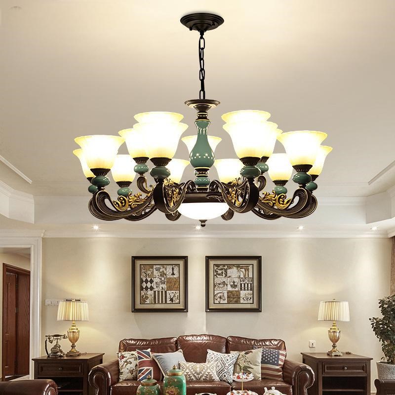 美式客厅陶瓷吊灯网红简约现代饭厅卧室灯饰铁艺大气欧式吸顶灯具