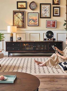 法式复古美实木电TLK视柜达尔几小式户型客厅家用地收纳储落物茶