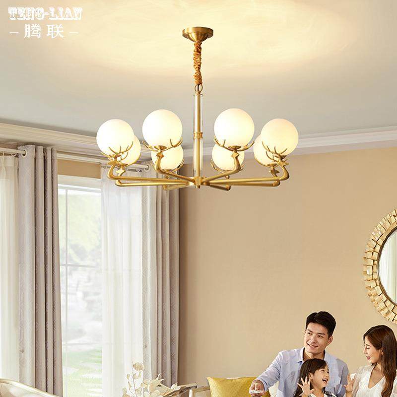 小美式客全铜吊灯餐厅1064吊后现角厅代卧室房间吊灯复式楼简约鹿,家装灯饰光源,智能吊灯,淘宝优惠券,粉丝福利购,淘宝优惠卷