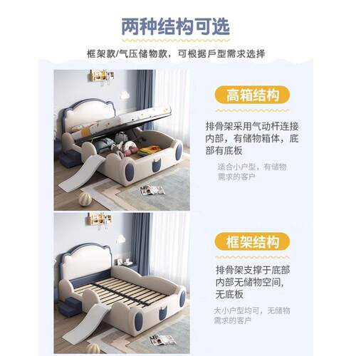 童床男孩简约现护代可爱公儿主床带滑梯栏床趣头条实单木人床女童