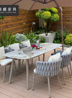 花休闲户外别墅庭院桌椅板长桌酒店民宿阳台藤椅园露天岩餐95908