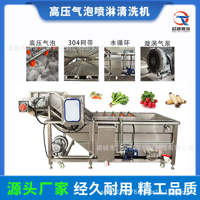 商用水果蔬菜海鲜包装袋清洗沥水流水线生姜毛豆高压喷淋清洗机