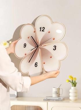 风奶油TB770027墙壁钟四叶草画花卉厅挂钟餐挂画装饰钟表客厅时灯