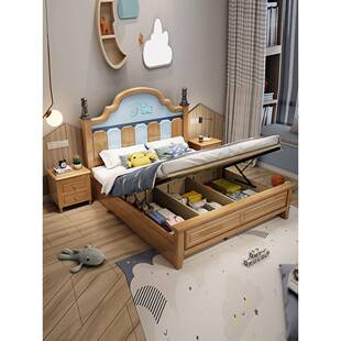 全实木儿床原木1.5米2简113约男孩单人1.米青童年儿童房卧少室储
