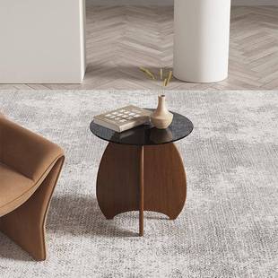 l约oft轻茶边奢几现代简小几钢化玻璃实LOFT DPX木圆桌边柜客厅沙