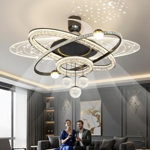 简约现代气感水吸大顶灯创意网主红晶大厅客407厅灯智能一体电风