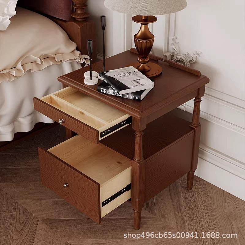 大YF6039司马法式中古白木小床头柜4主卧室0公分宽全蜡实木纳床头