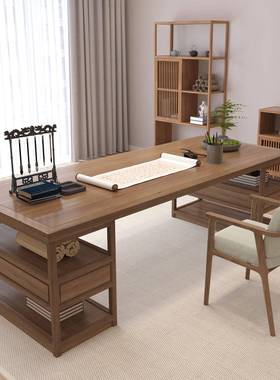 书桌实木家用长工台写字案台学习书NQO法简桌新中式条作现代约办