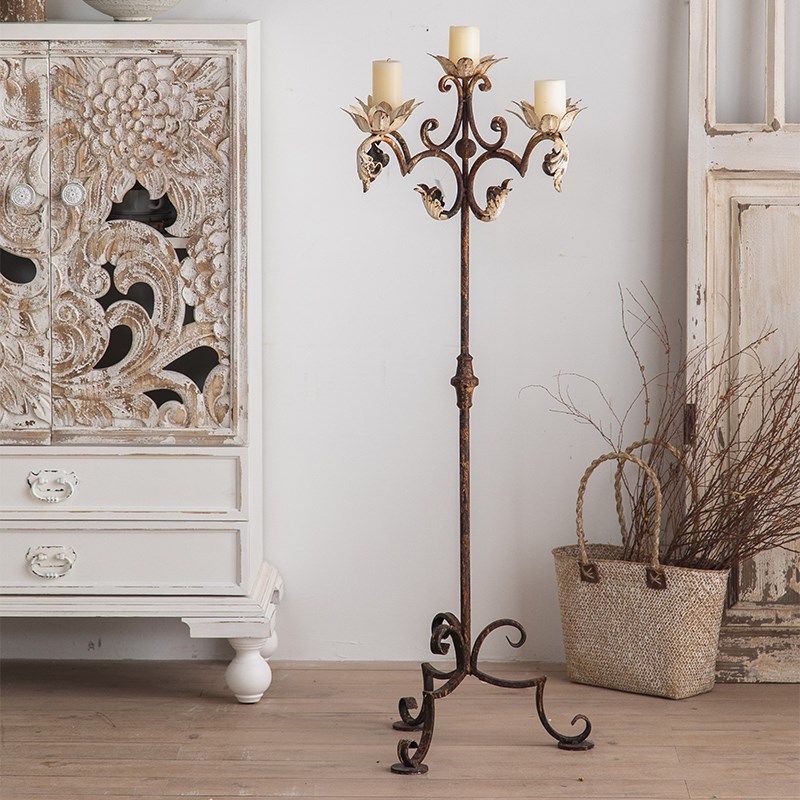 欧式复古铁艺烛台摆件民宿酒店大厅装饰落地烛台架影楼婚礼道具