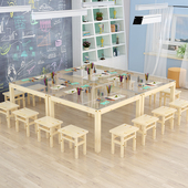 小学幼儿园实木课桌椅培训桌手工绘画钢化玻璃美术桌辅导学习桌