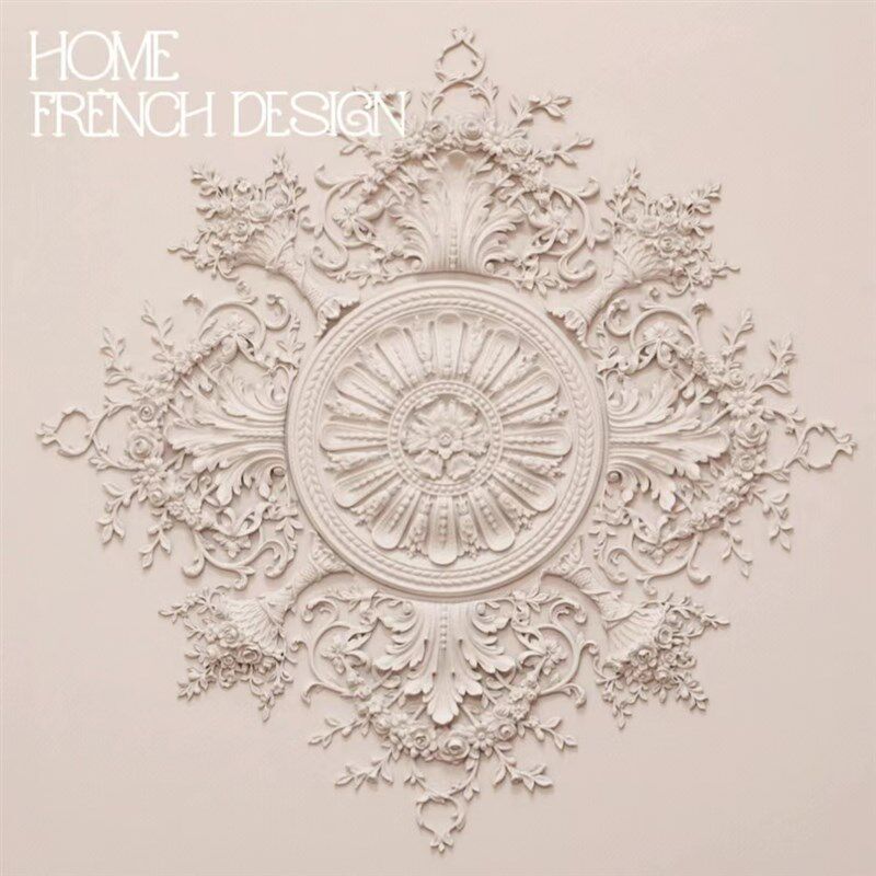 PU灯盘法式圆形吊顶造型装饰拼花组合灯池镂空仿石膏灯座雕花圆盘