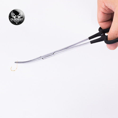 欧贝丝特黑色不锈钢止血嵌筏钓止血嵌弯头脱钩器弯嘴止血路亚钳子