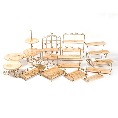 复古木质甜品台摆件点心架子实木蛋糕托盘森林系套装摆台展示架子