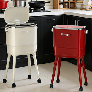 厨房垃圾桶家用2026新款 大容量免弯腰高脚垃圾筒带盖可移动纸篓