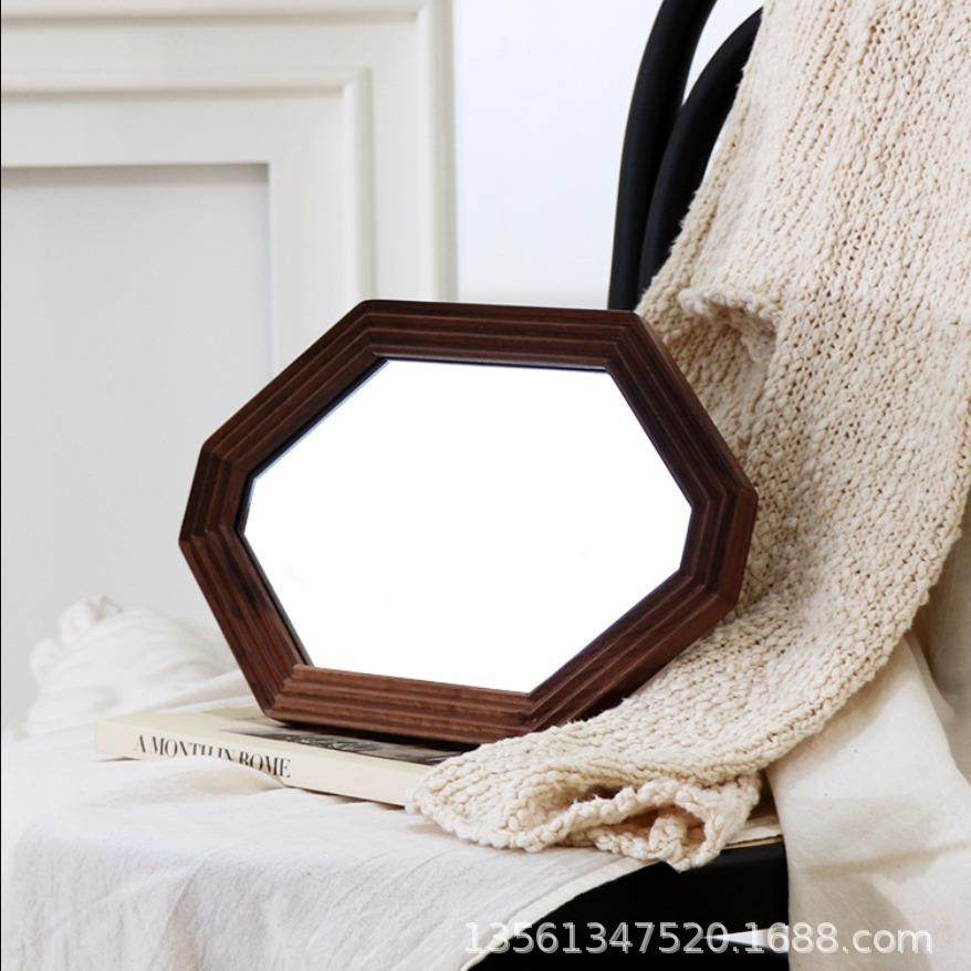 客厅妆式复古八角化938妆镜梳桌法面木质镜可壁挂黑胡桃木镜子,农机/农具/农膜,其它农用工具,淘宝优惠券,粉丝福利购,淘宝优惠卷