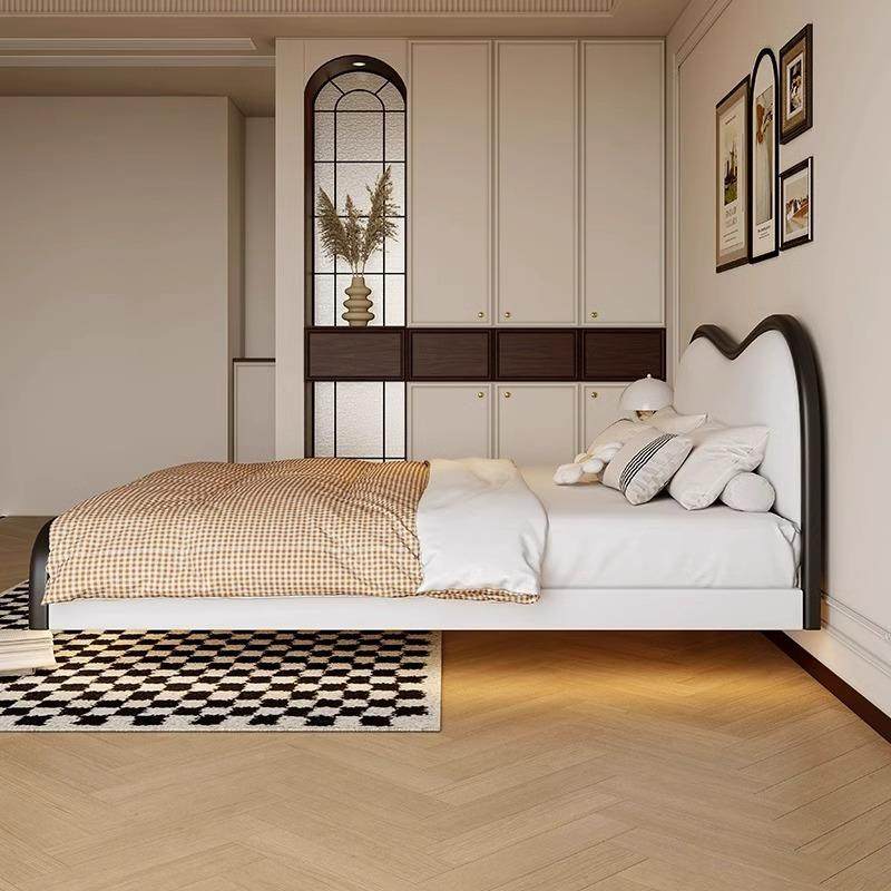 实轻奢儿童床简约代主卧室皮艺LPX001-6床小户现型带灯悬浮木床双