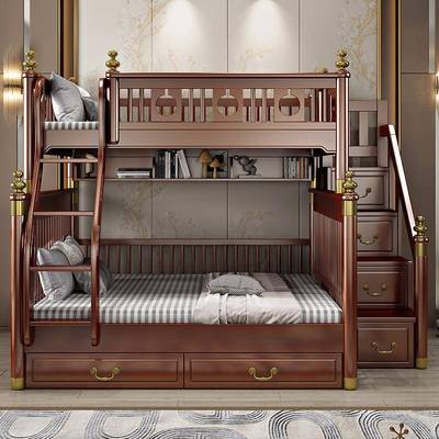 中式实木631.8米上下床双层床大人高低母床成人子新床1带抽屉滑梯