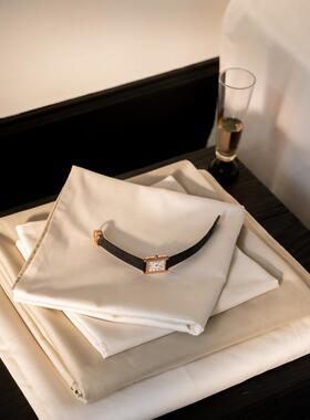 MAMO高100棉端贡缎双拼纯色四件套轻奢丝滑绒柔软床100支时长单纯