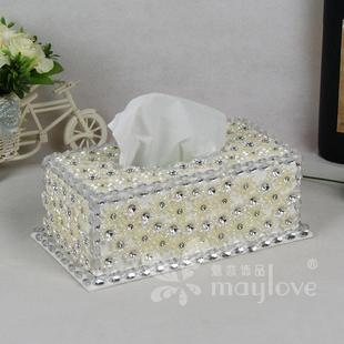 角花花贴钻珍珠纸巾盒创意家用抽纸盒简约茶几办941公室六纸菊巾