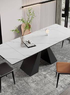 极简伸缩型岩板折饭桌餐桌椅组合小户家用可叠桌现代简约长方MB82