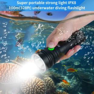 电0新款P70强光200m潜水手电筒电量显防水100m潜水灯探洞打lW76捞