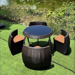 户外庭院休椅桌民WNX-收纳宿露防水防晒藤编闲圆形创意收纳茶桌台