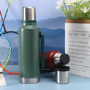 外大容双层真空水壶户304不锈钢带把手保量温壶旅274行露营车载水