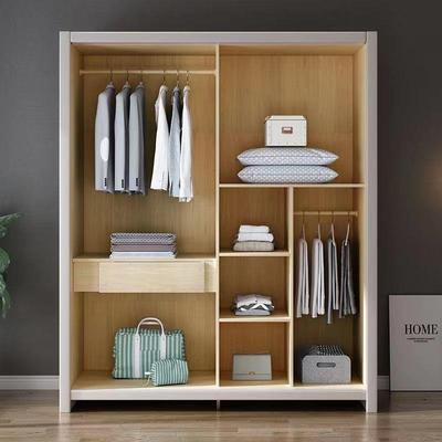 现代简约实木衣柜推拉门卧家用2门门室滑移门衣柜子白色原木PMI大