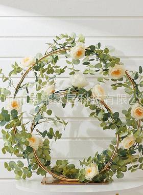 跨境双圆背景拱门形装婚礼道具玫瑰花铁FET艺饰花架舞台圆环管花