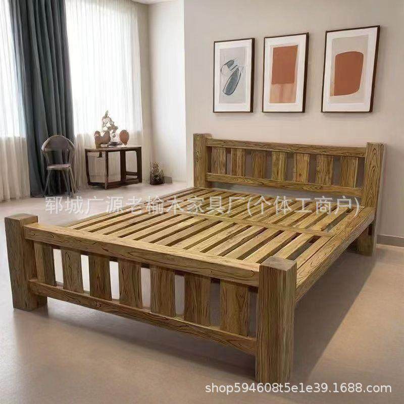 咨询复古老榆木床全实木简现代约卯民宿家人具双人床中式榫酒店单