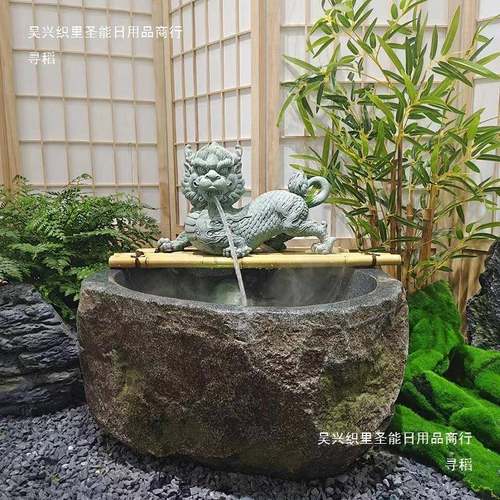新中式阳台外石雕貔仿摆件水缸户鱼池循环流tj#yfgu+水造景貅花园
