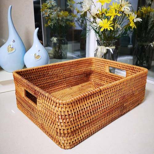 越量南藤编面收纳箱筐茶几桌杂物PZN盒大容整理箱家用竹编织置物