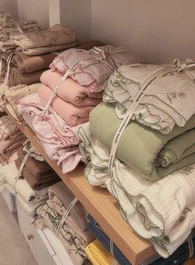 A类件小碎花双层纱婴被套单件纯全棉四XNH棉件套皱皱纱儿童母三套