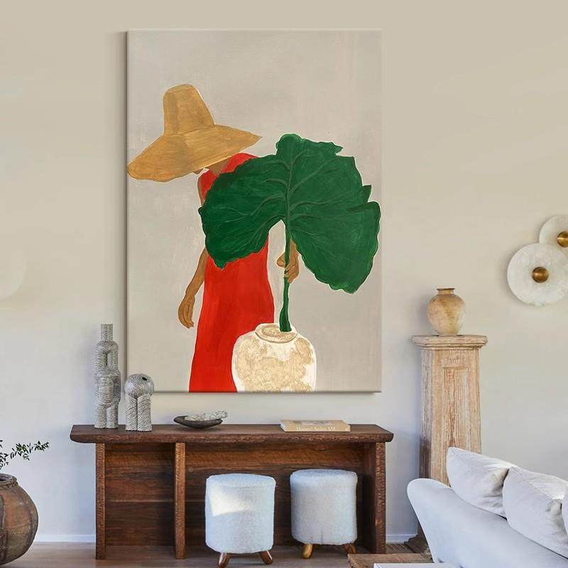 现简代丙约人物纯手绘油画玄关装饰DVCW-526摆件绿客植厅落地烯肌