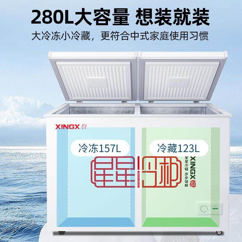 XNGX星I星B藏CD-280冰柜冰箱冷柜家用商125用大容冷冷冻柜小型双