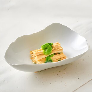 餐厅酒店不规则异形特色意境菜餐具冷菜创意纯白盘子长方中式 汤盘