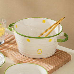 可爱双耳汤碗大号汤盆家用2023新款10英寸大碗陶瓷泡面碗螺蛳粉碗