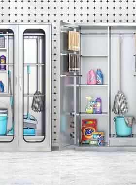 304不锈卫钢清28340柜厂学校储物柜家工用生洁保洁收纳扫把拖把工具柜