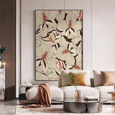 现代S-2129玄轻奢中古风客厅画装饰抽象复古花卉挂餐厅壁画关走廊