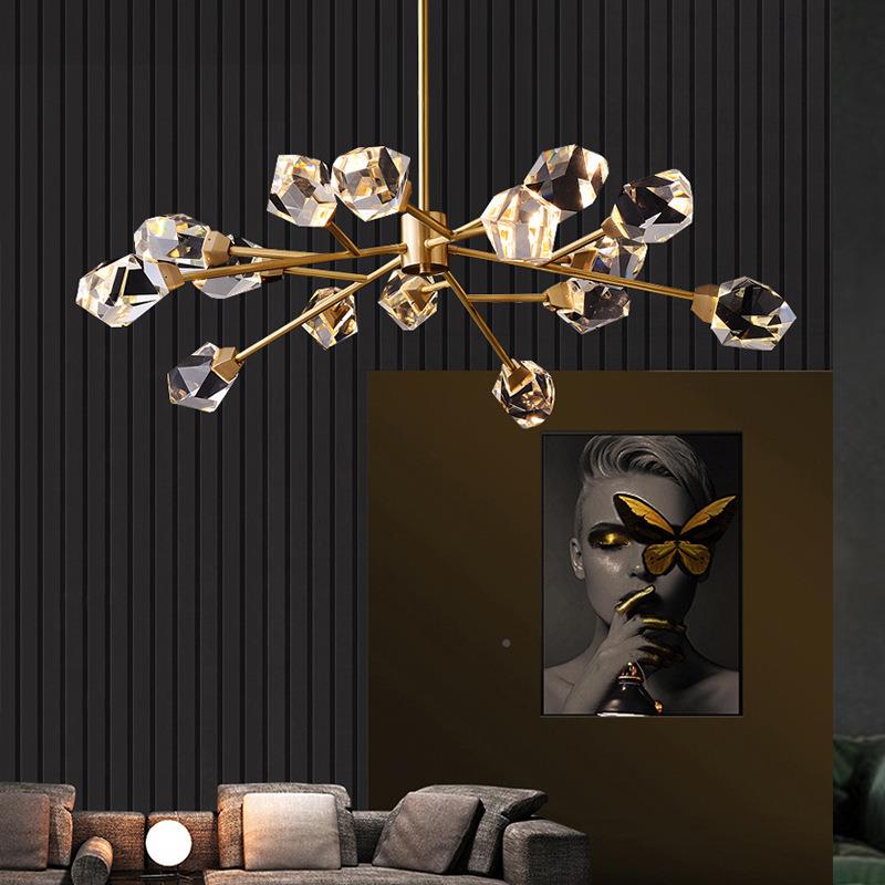轻奢创意后现代铜水晶全吊灯大气客厅餐厅样间分板吊子长条水D273